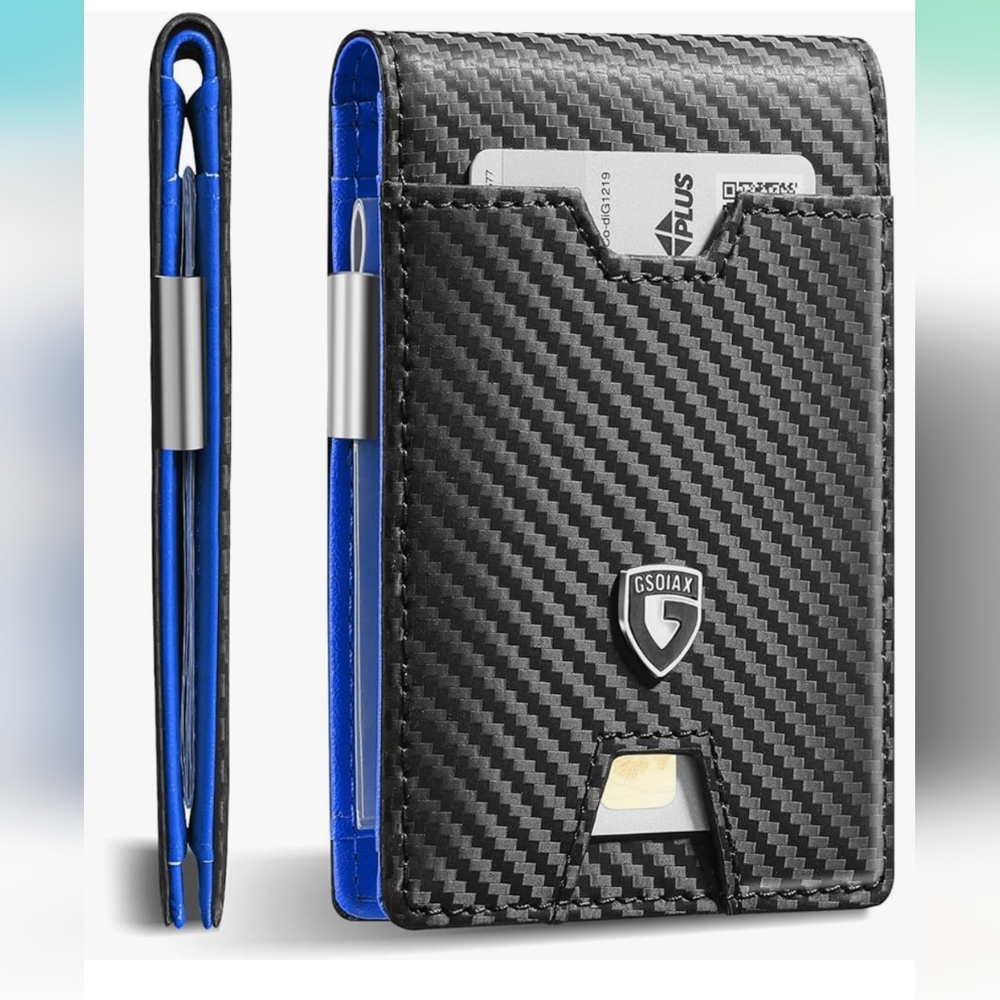 GSOIAX Carbon Fiber Wallet with Blue Accents